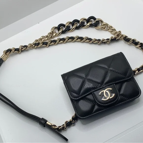 Authentic CHANEL Black Lambskin Mini Clutch Belt Waist Bag Gold Hardware - Picture 10 of 15